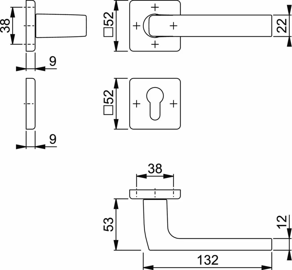 HOPPE - Kit Cerradura Modelo Dallas - Dibujo Tecnico